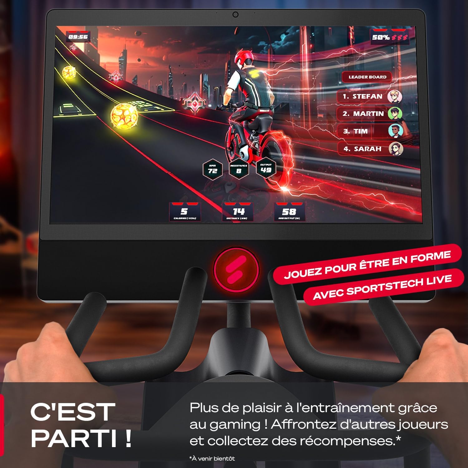 Sportstech vélo d’appartement sBike avec écran tactile 21;5" application avec cours en direct