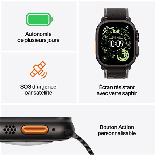 Apple Watch Ultra 3 GPS + Cellular 49mm Boitier en Titane Noir avec Bracelet Milanais en titane