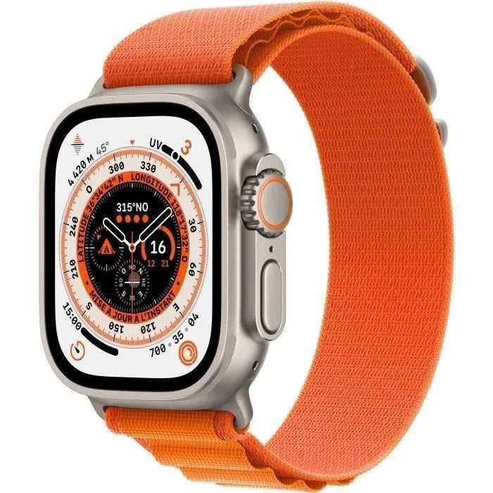Apple Watch Ultra GPS + Cellular - 49mm - Titanium - Bracelet Orange Alpine Loop - Medium (2022) - Reconditionné - Etat correct