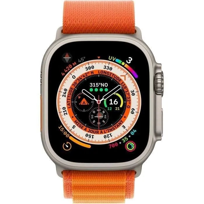 Apple Watch Ultra GPS + Cellular - 49mm - Titanium - Bracelet Orange Alpine Loop - Medium (2022) - Reconditionné - Etat correct